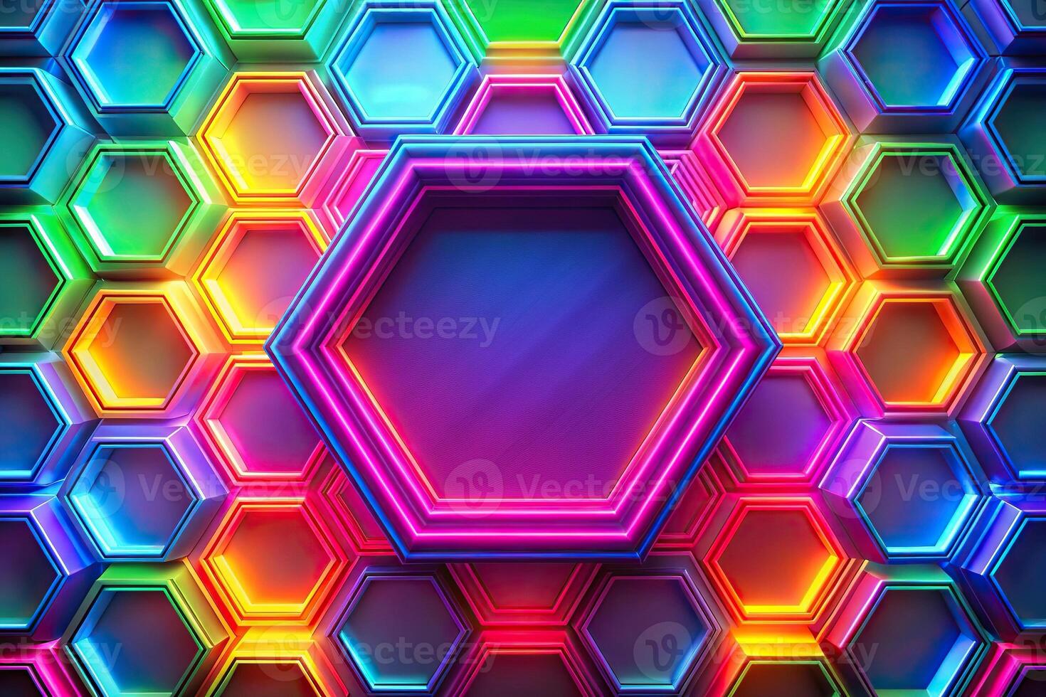 Abstract bright neon colorful hexagonal pattern photo
