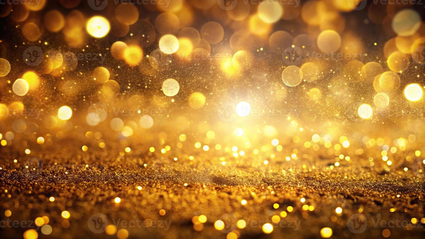 Abstract bokeh background with golden backlit dust particles photo