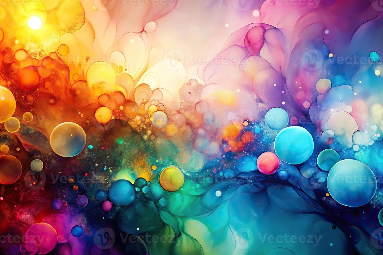 Abstract alcohol ink art with wide-angle bokeh background photo