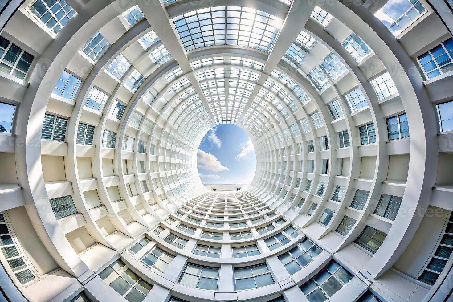 Abstract architectural design resembling fisheye lens distortion photo