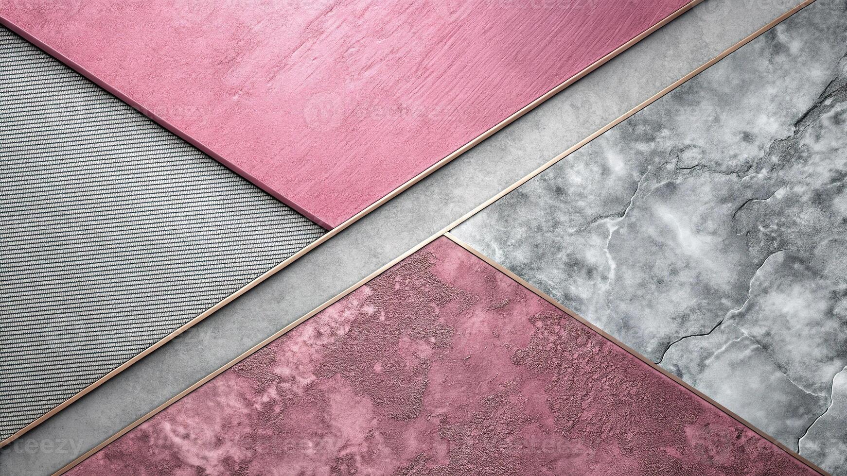 Abstract and modern background with metallic and stone textures in pink and gray colors photo