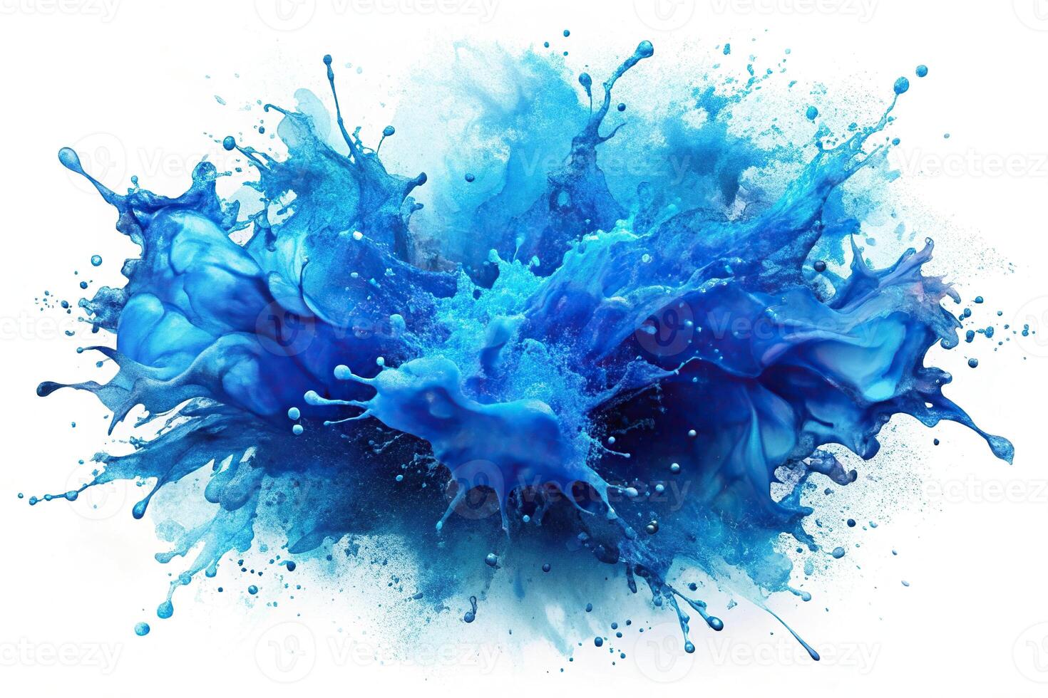 Abstract blue ink splash with watercolor effects on white background forced perspective photo