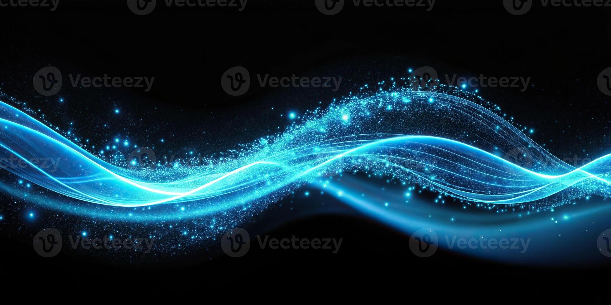Abstract blue colors gradient wave on black background blurry lights on dark noise texture copy space Depth of Field photo