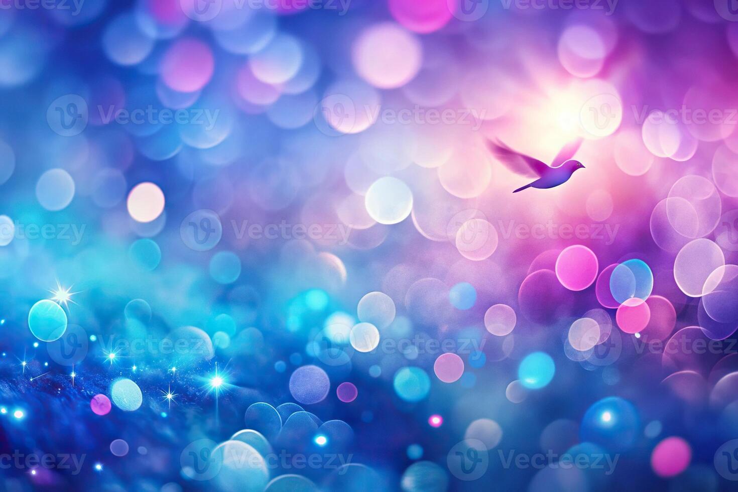 Abstract blue, purple and dark background with pink bokeh in bird's eye view photo