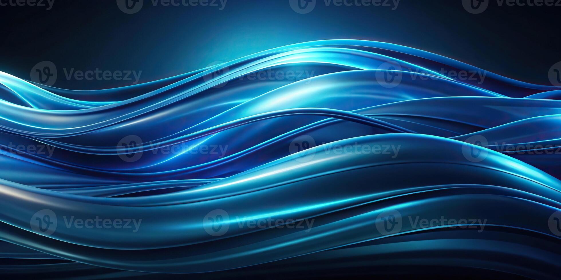 Abstract blue wallpaper with smooth waves on dark background photo
