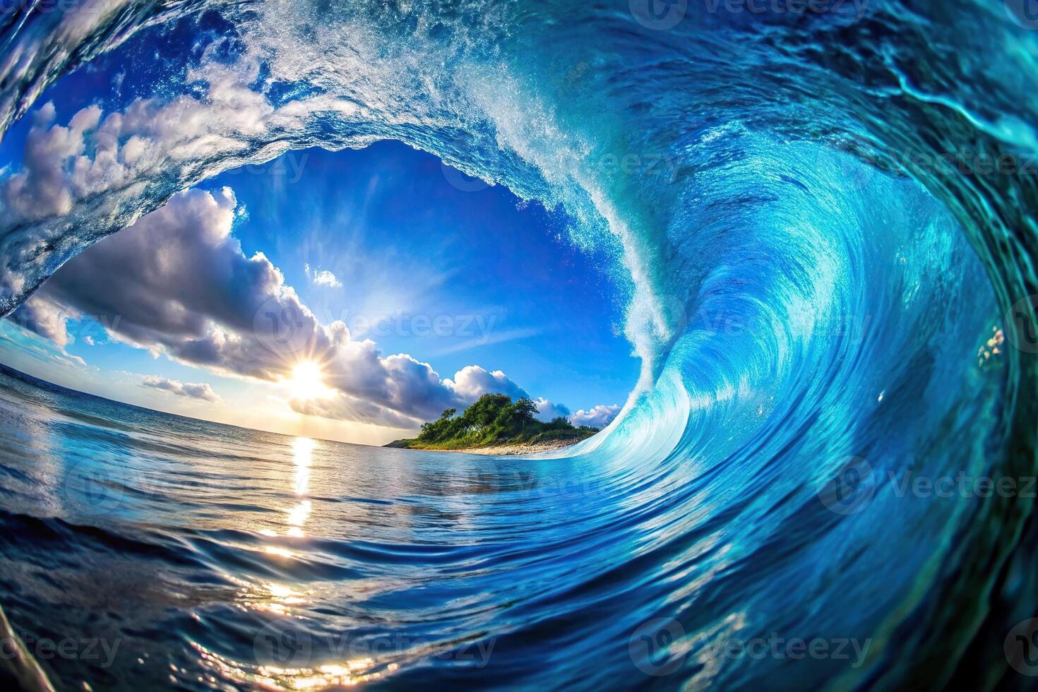 Abstract blue waves background resembling a fisheye lens effect photo