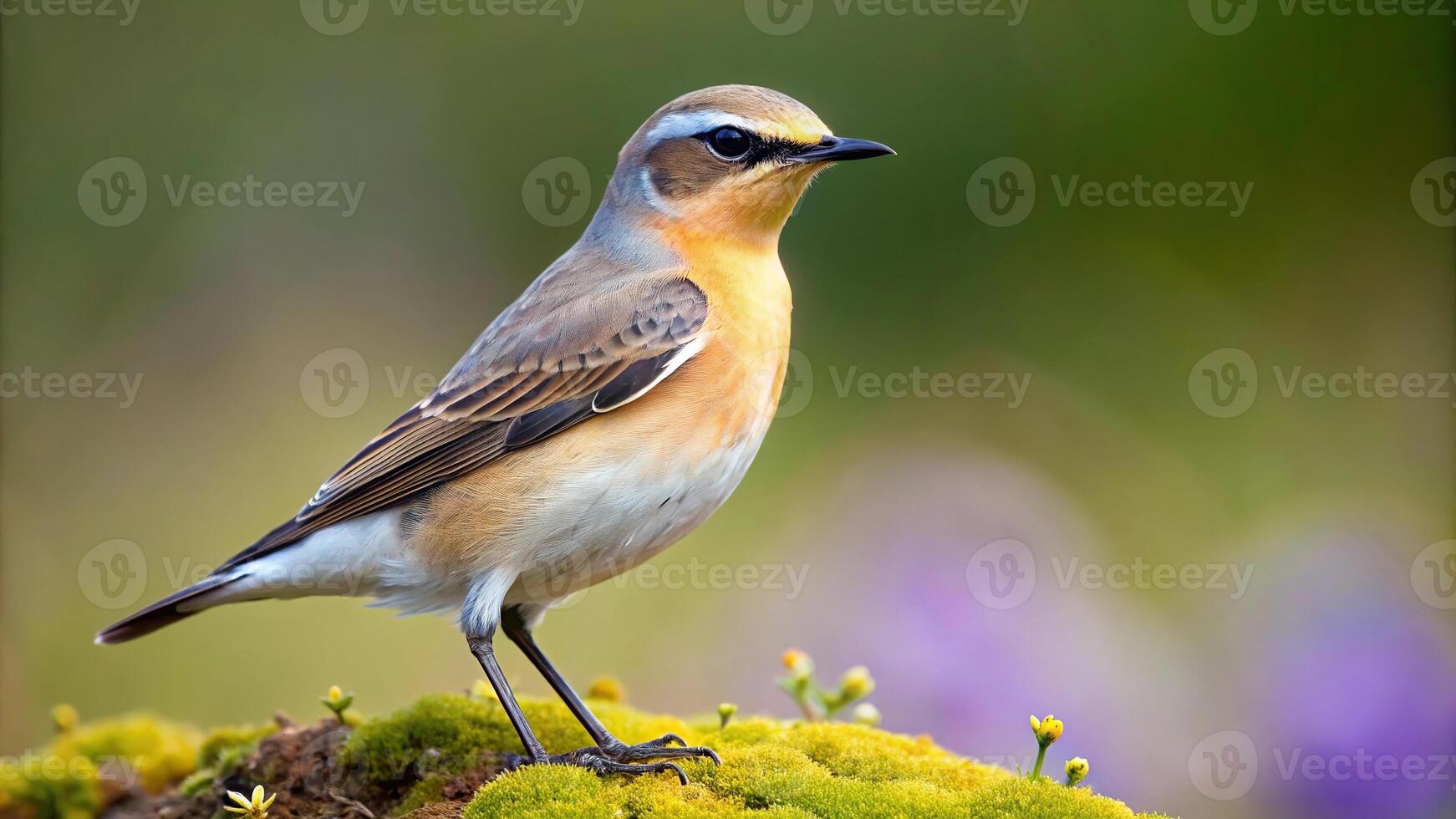 A beautiful Aerial Wheatear bird perched in its natural habitat photo