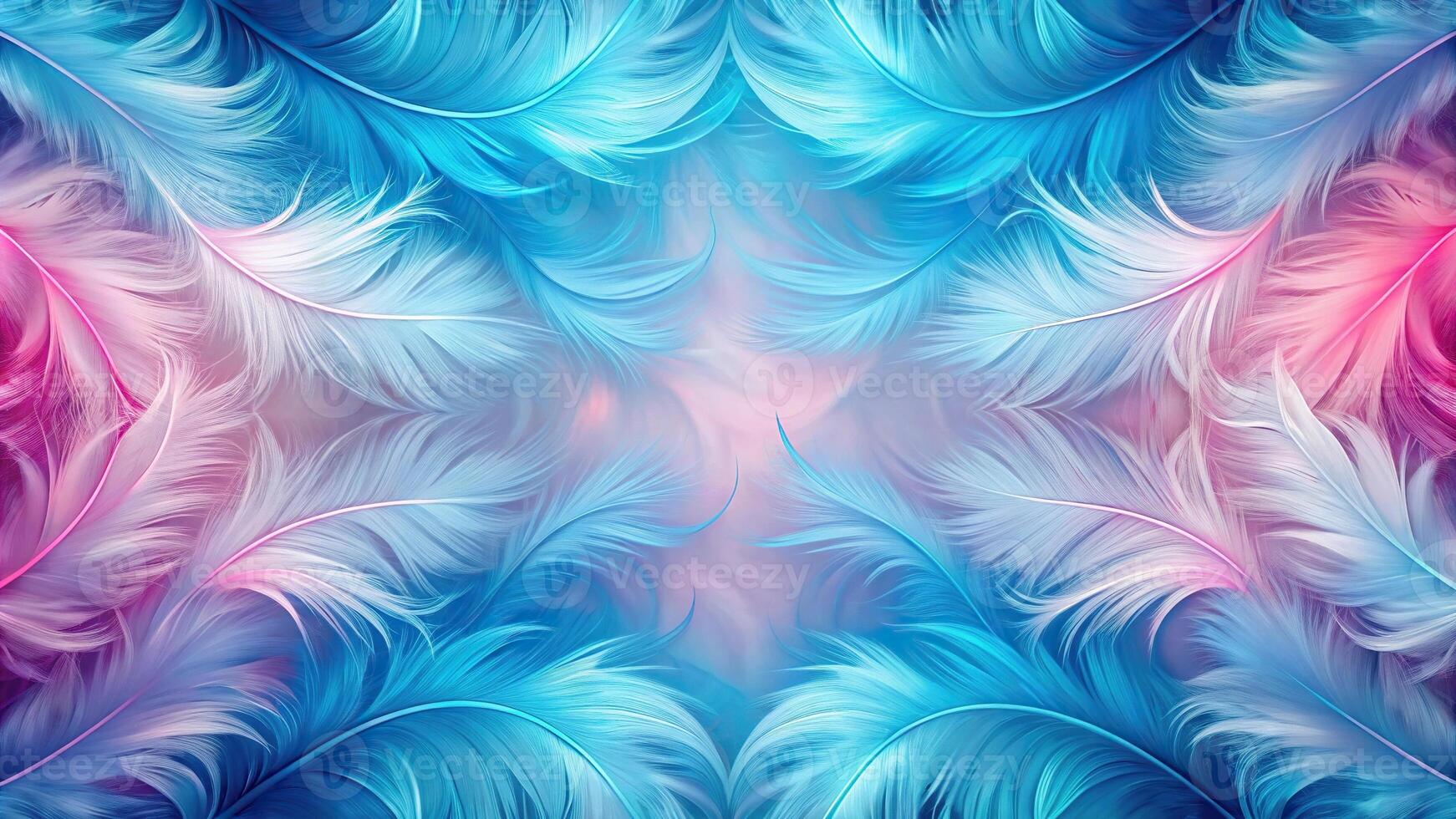 Abstract blue and pink wave background with feathers photo