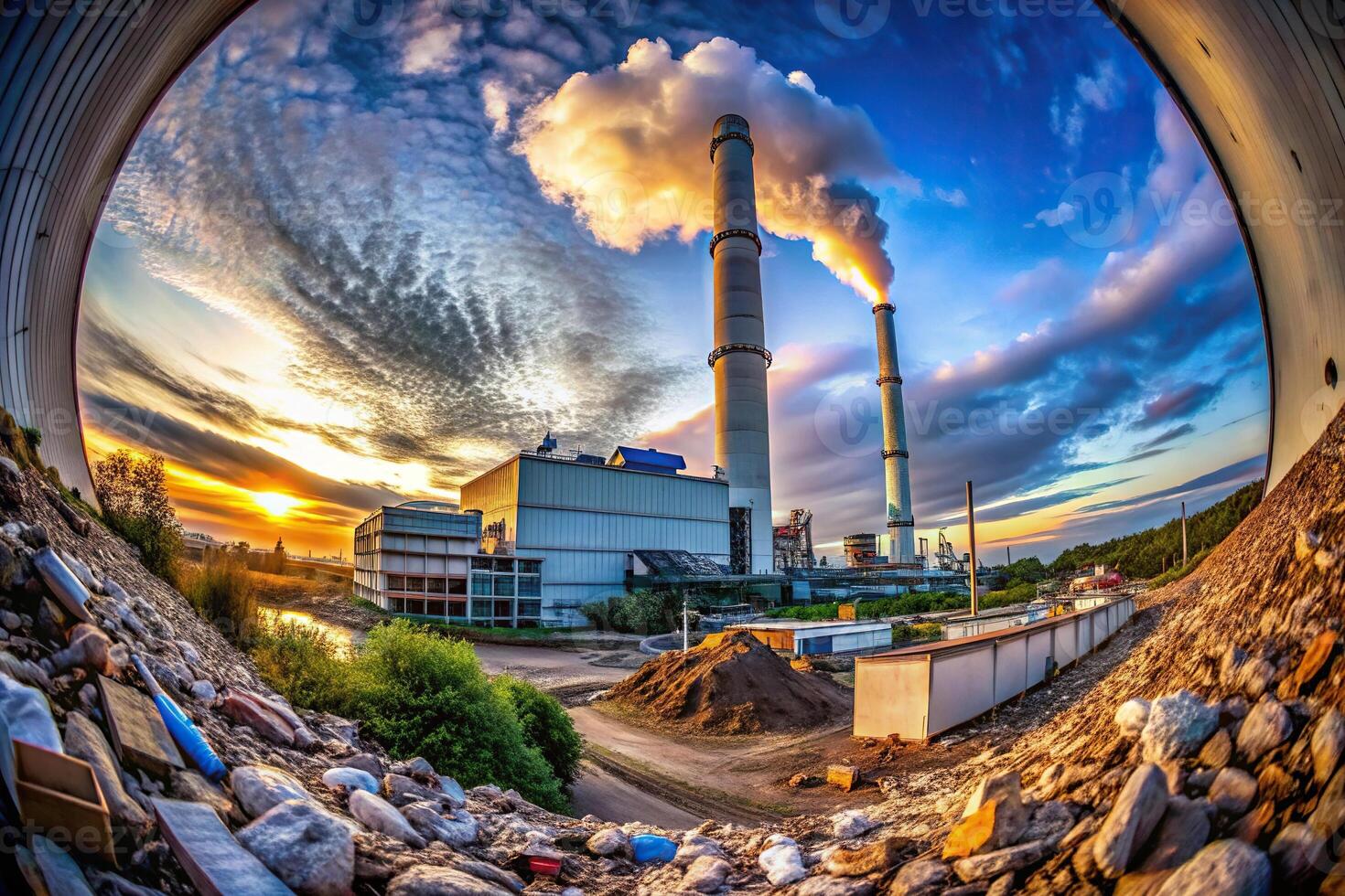 A fisheye view of a modern waste-to-energy plant photo