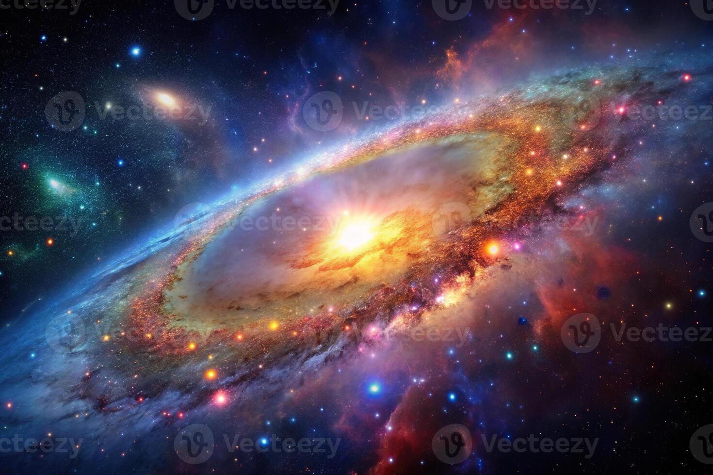 A mesmerizing galaxy scene with colorful nebulae and star clusters photo