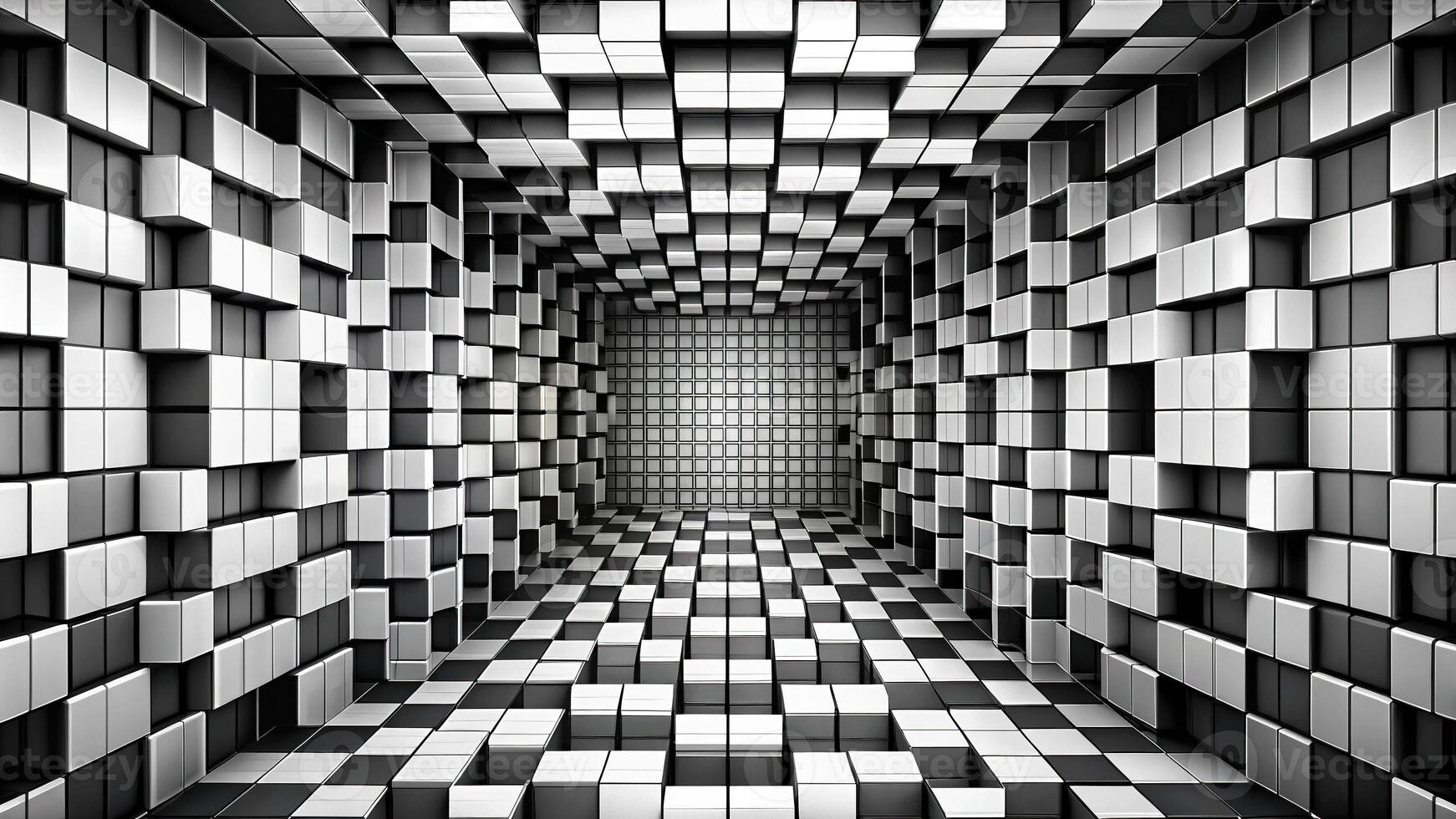 Abstract black and white pattern of squares resembling a bird's eye view photo