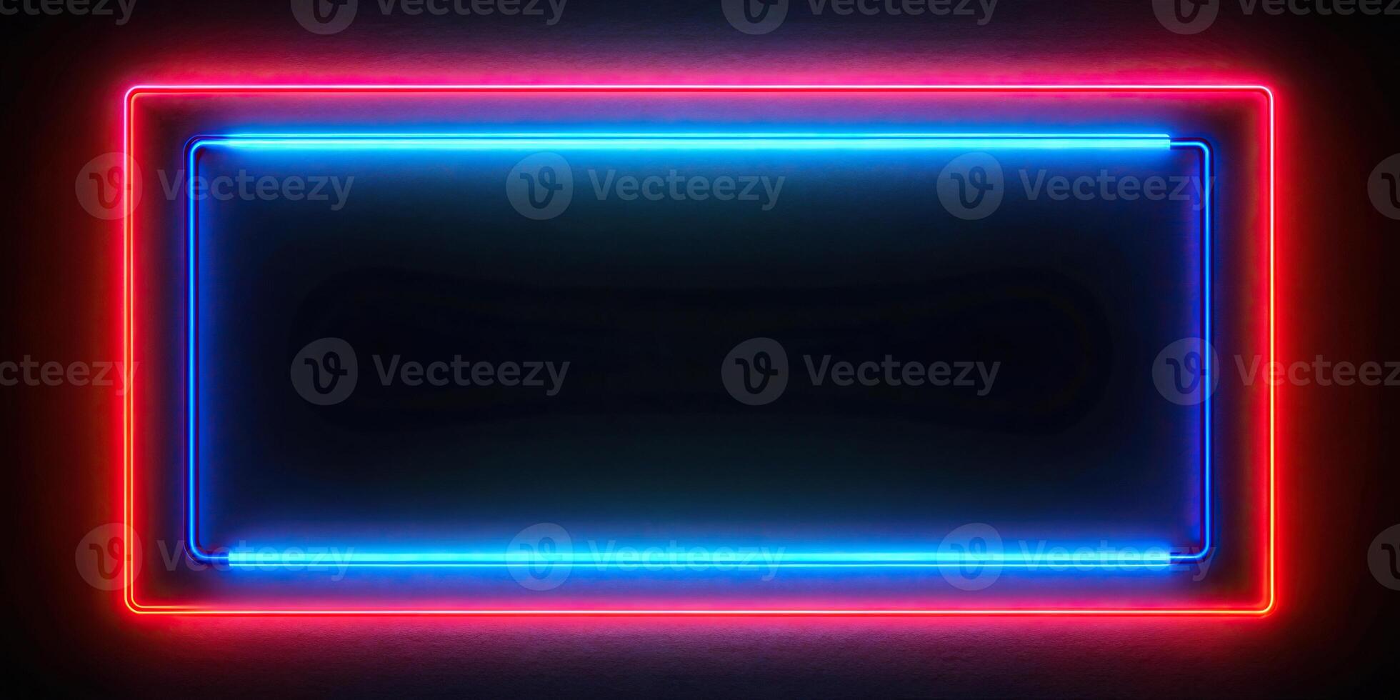 abstract black background with red and blue neon lights glow effect, extreme close-up photo
