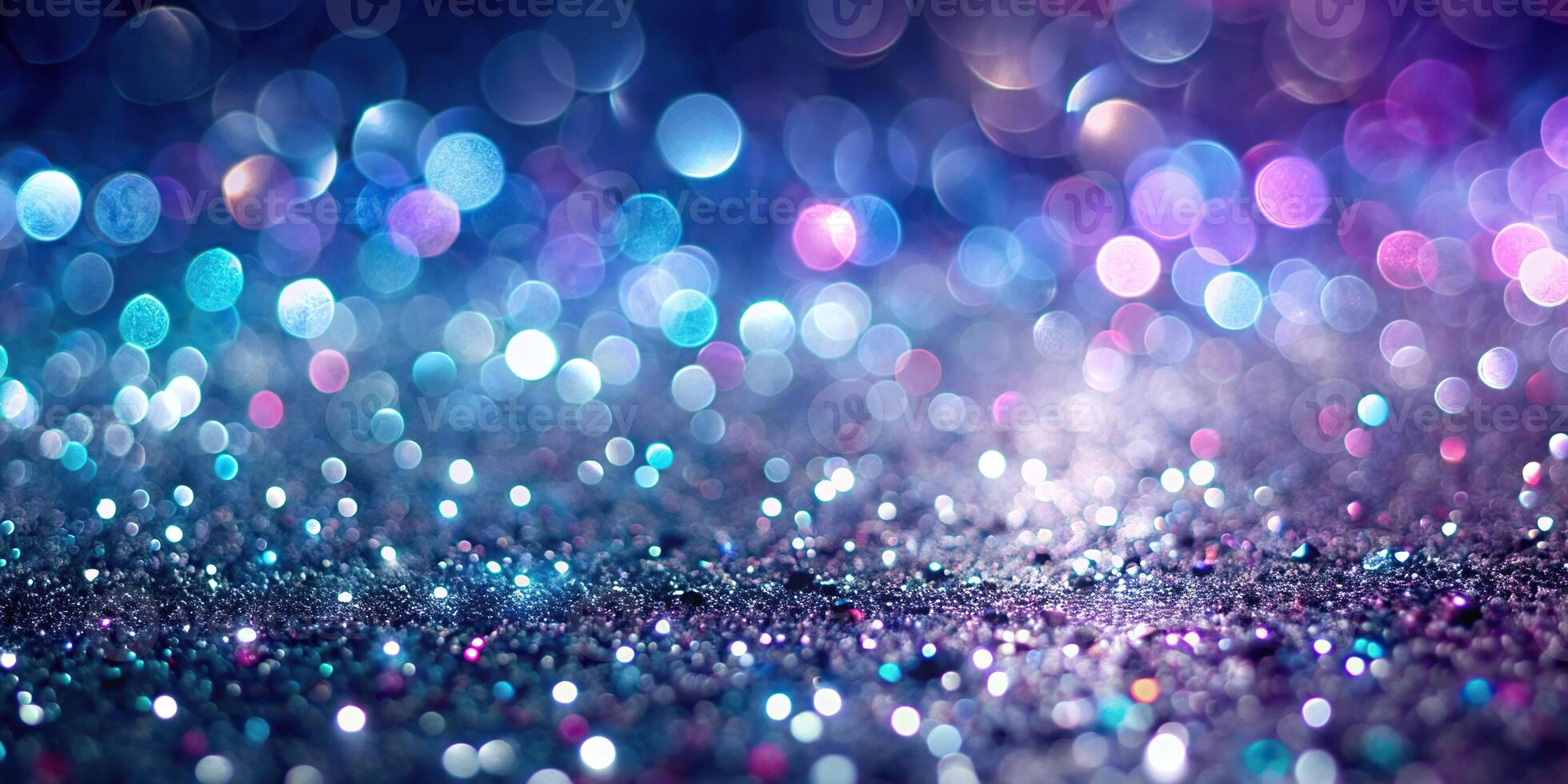 Abstract background with glittering silver, purple, and blue lights in a shallow depth of field photo