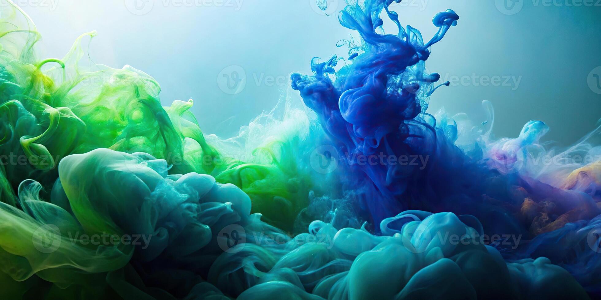 Abstract background with ink texture in smoke or water Gradient of blue and green Forced Perspective photo