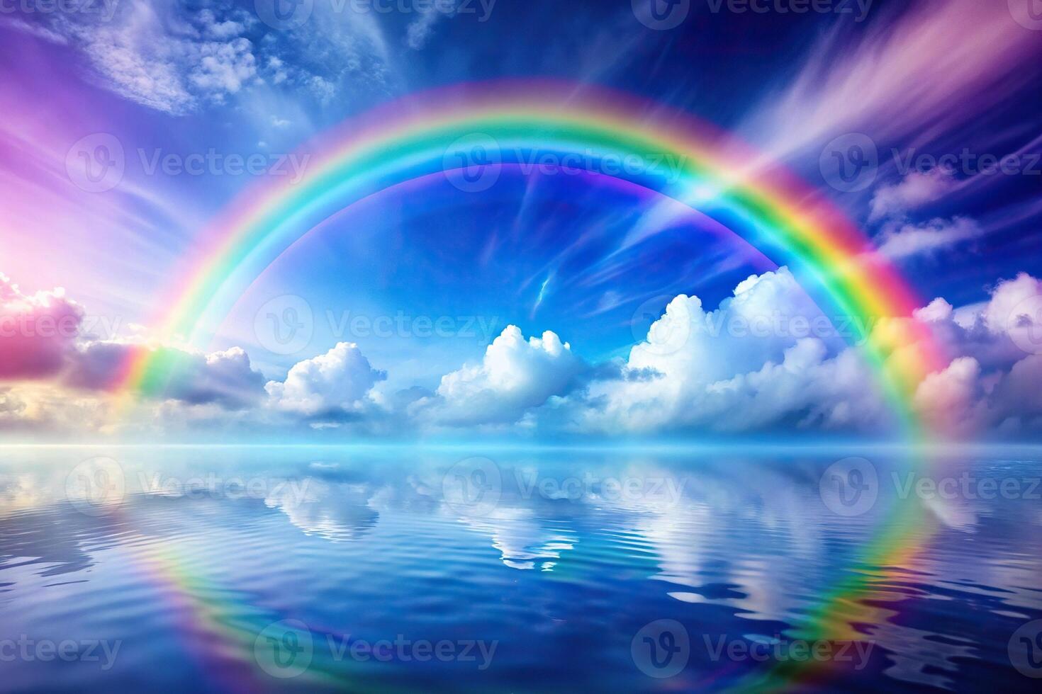 Abstract background with white, blue, purple, and rainbow colors in a panoramic view photo