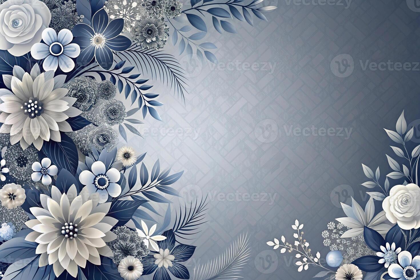 Abstract background with sleek floral patterns in gray, white, and navy blue palette at eye level photo