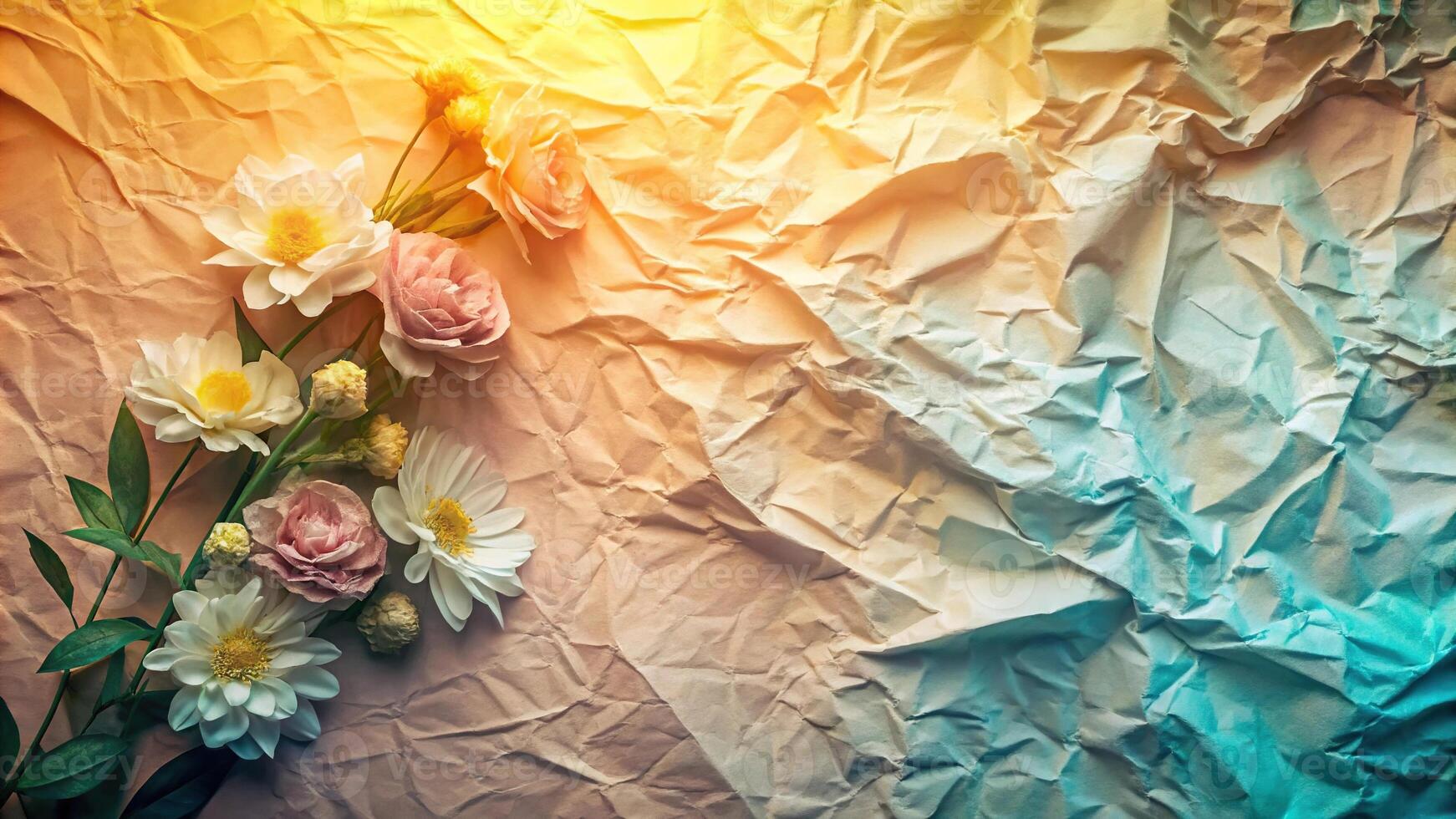 Abstract background with paper wrinkle flowers design photo