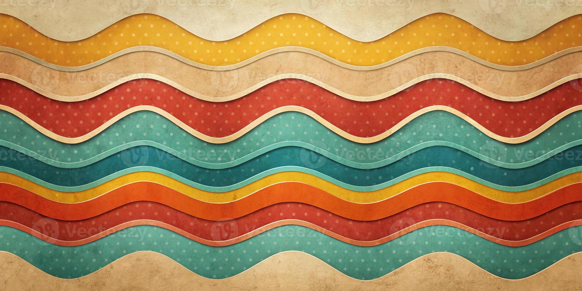 Abstract background with wavy shapes in retro colors on vintage paper texture photo