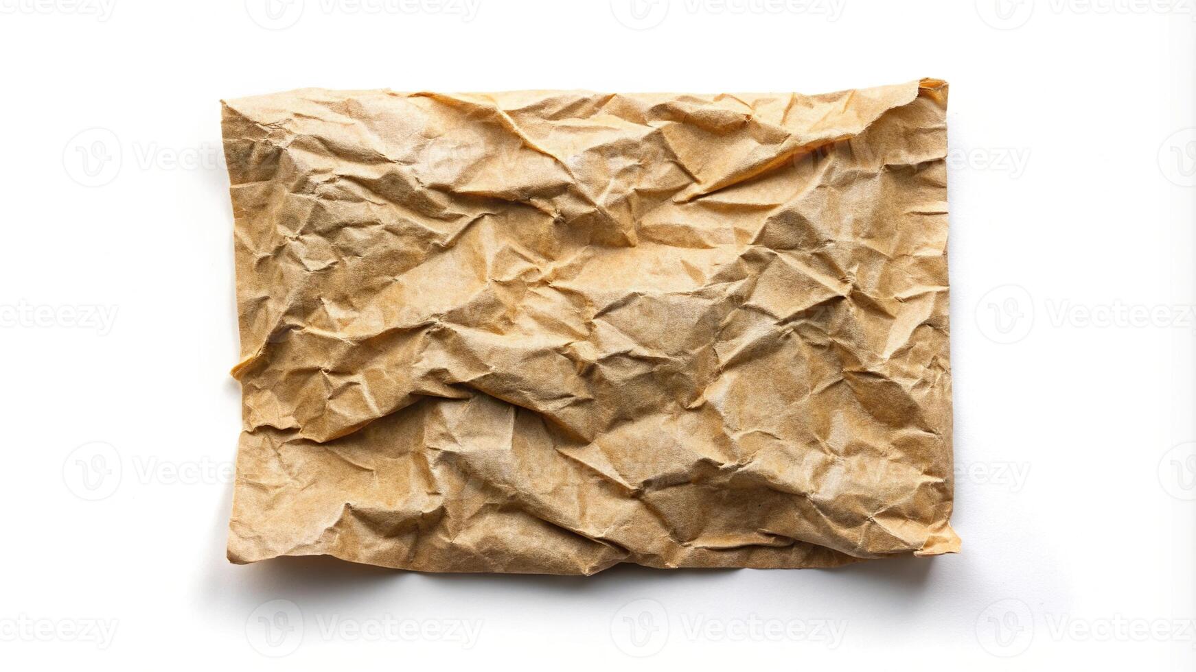 Crumpled craft recycled paper on white background photo