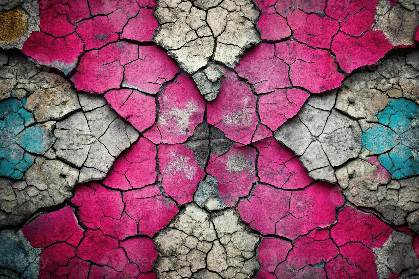 Cracked multicolor surface abstract background with texture and cracks photo