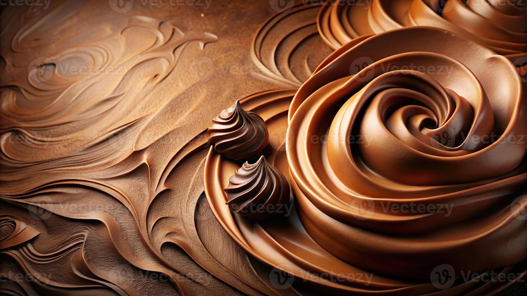 Elegant cocoa cream swirls on a textured chocolate backdrop capturing the essence of dark coffee Forced Perspective photo