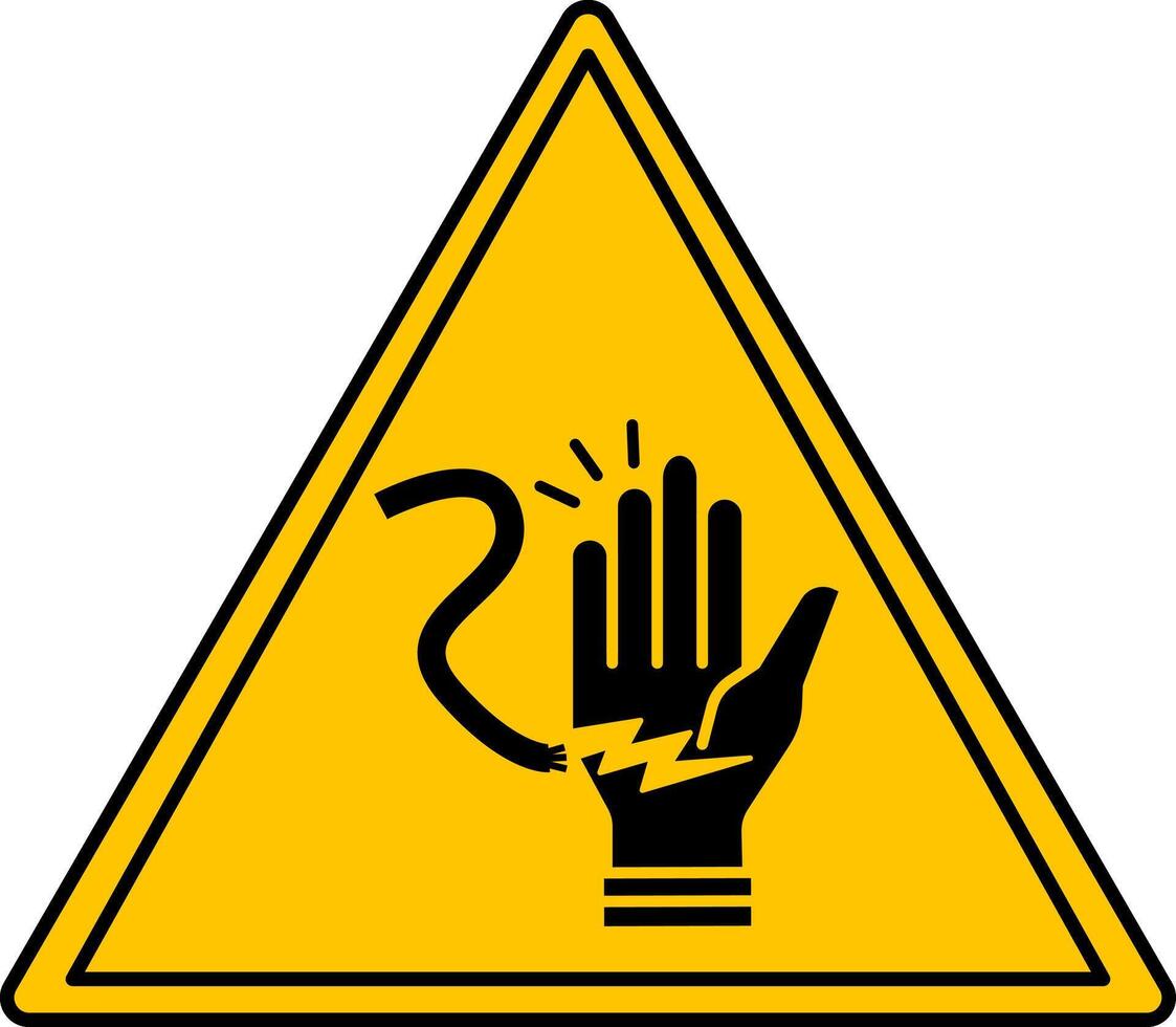 Yellow Electrical Hazard Sign. Icon. Hand injury from electric current. Danger Warning Sign vector