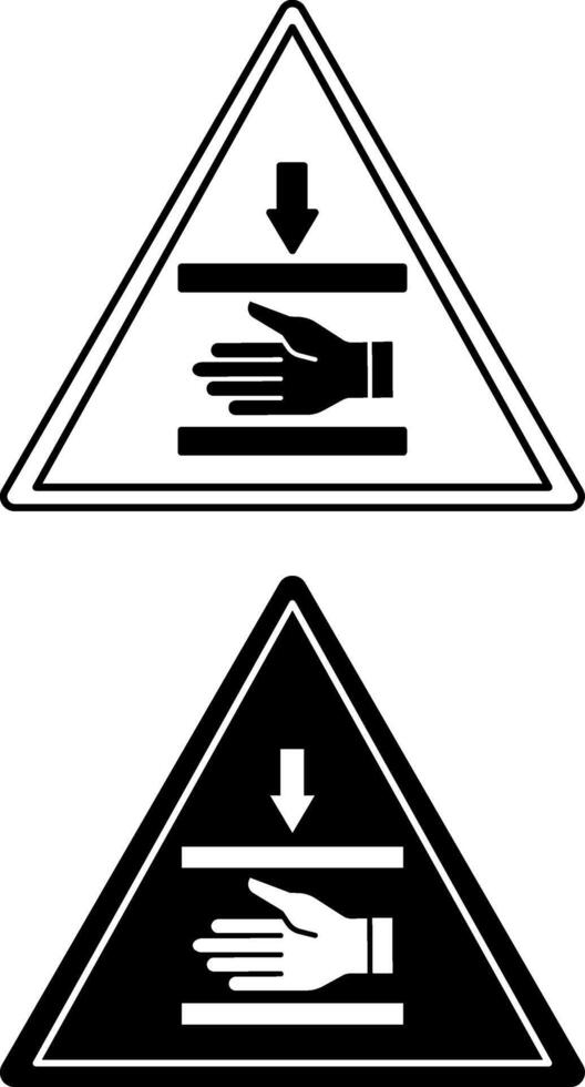 Pinch Point Signs. Black and White Icons. Hand Injury, Hand Crushing. Danger Warning Sign vector