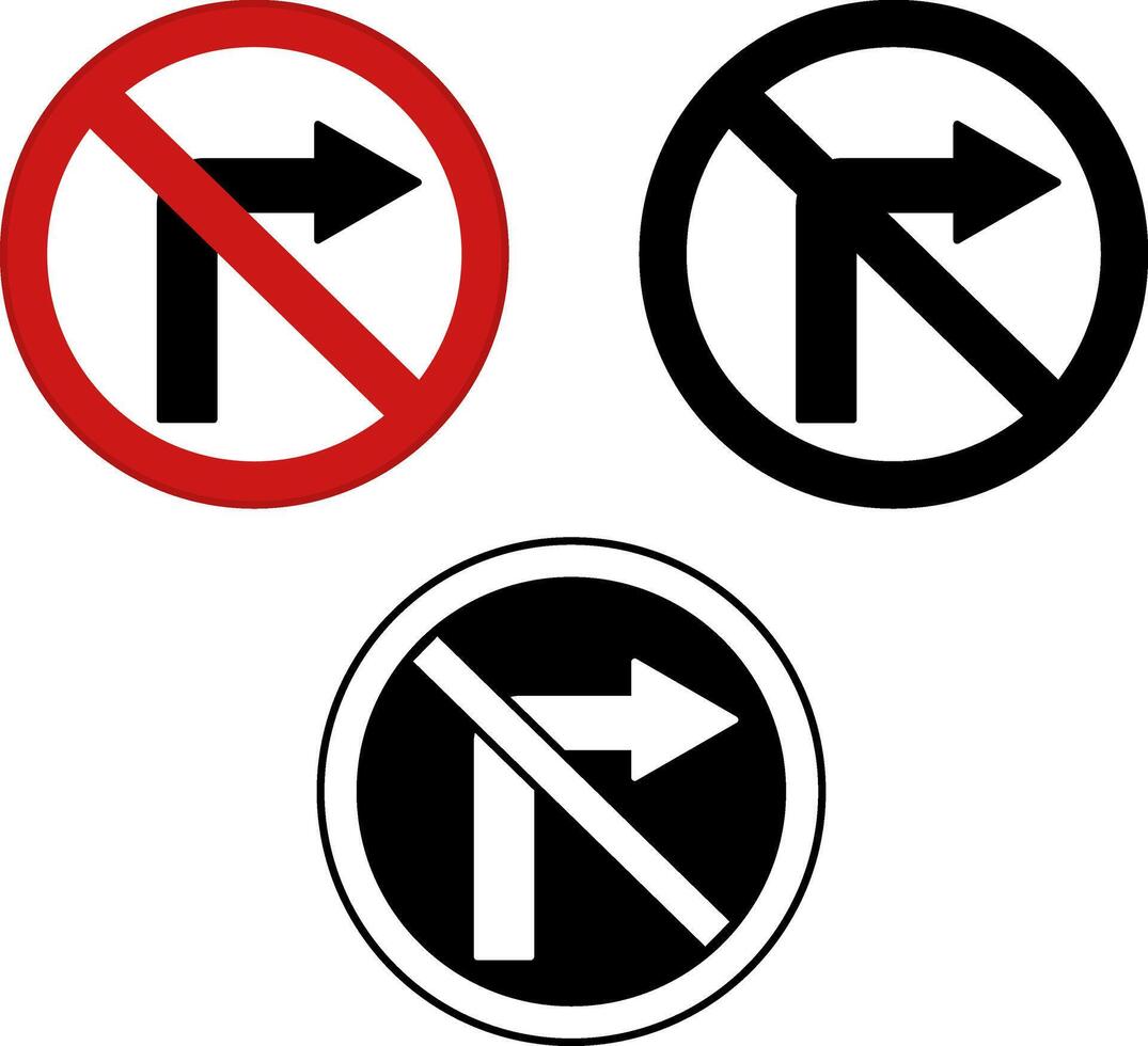 No Right Turn Signs. Warning Road Signs vector