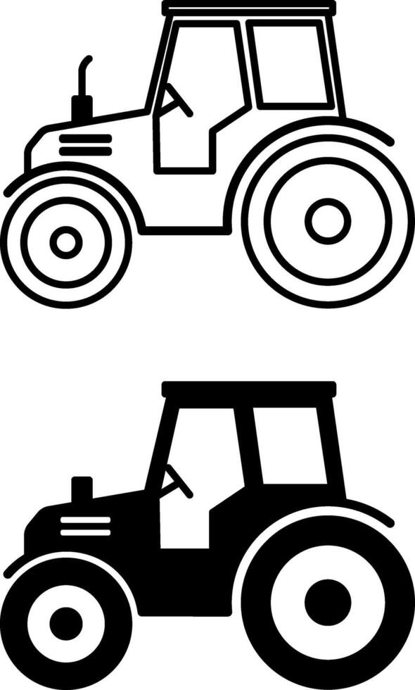 Tractor Icons. Black and White Icons. Agricultural Machinery. Transport and Farm Concept vector