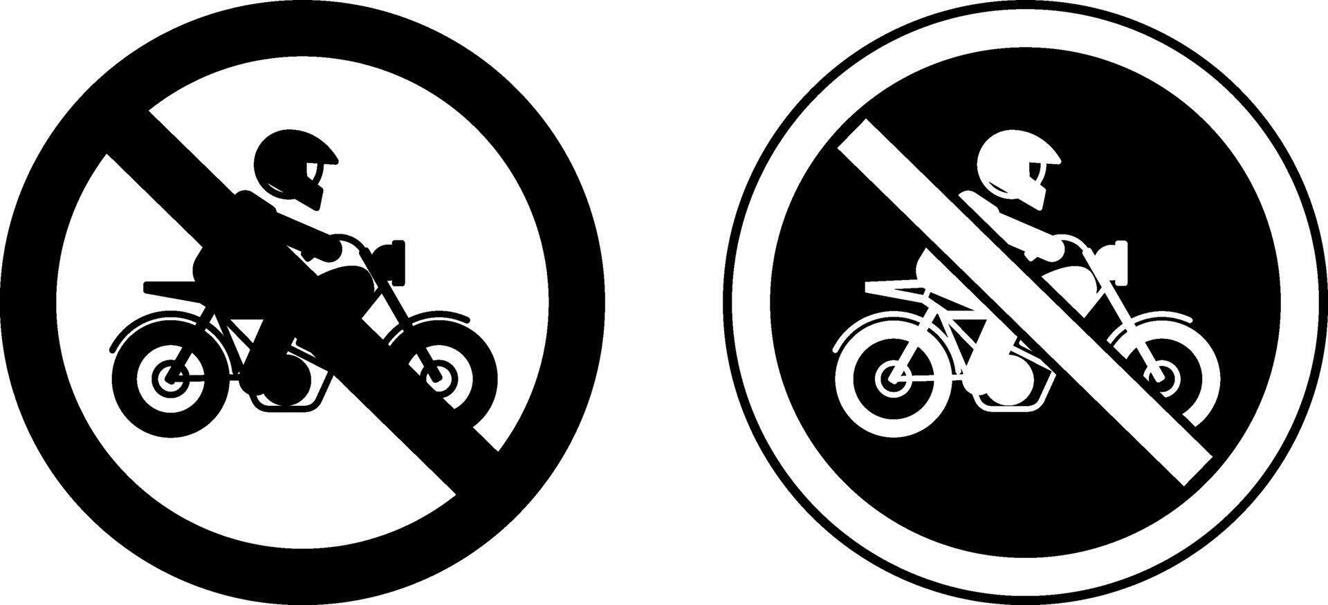 No Motorcycles Signs. Black and White Icons. Prohibitory Road Sign vector