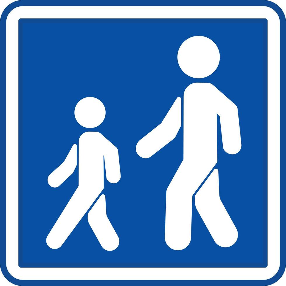 Blue Sign Pedestrian Way. Square Road Sign. Adult Man Walking With Child. vector