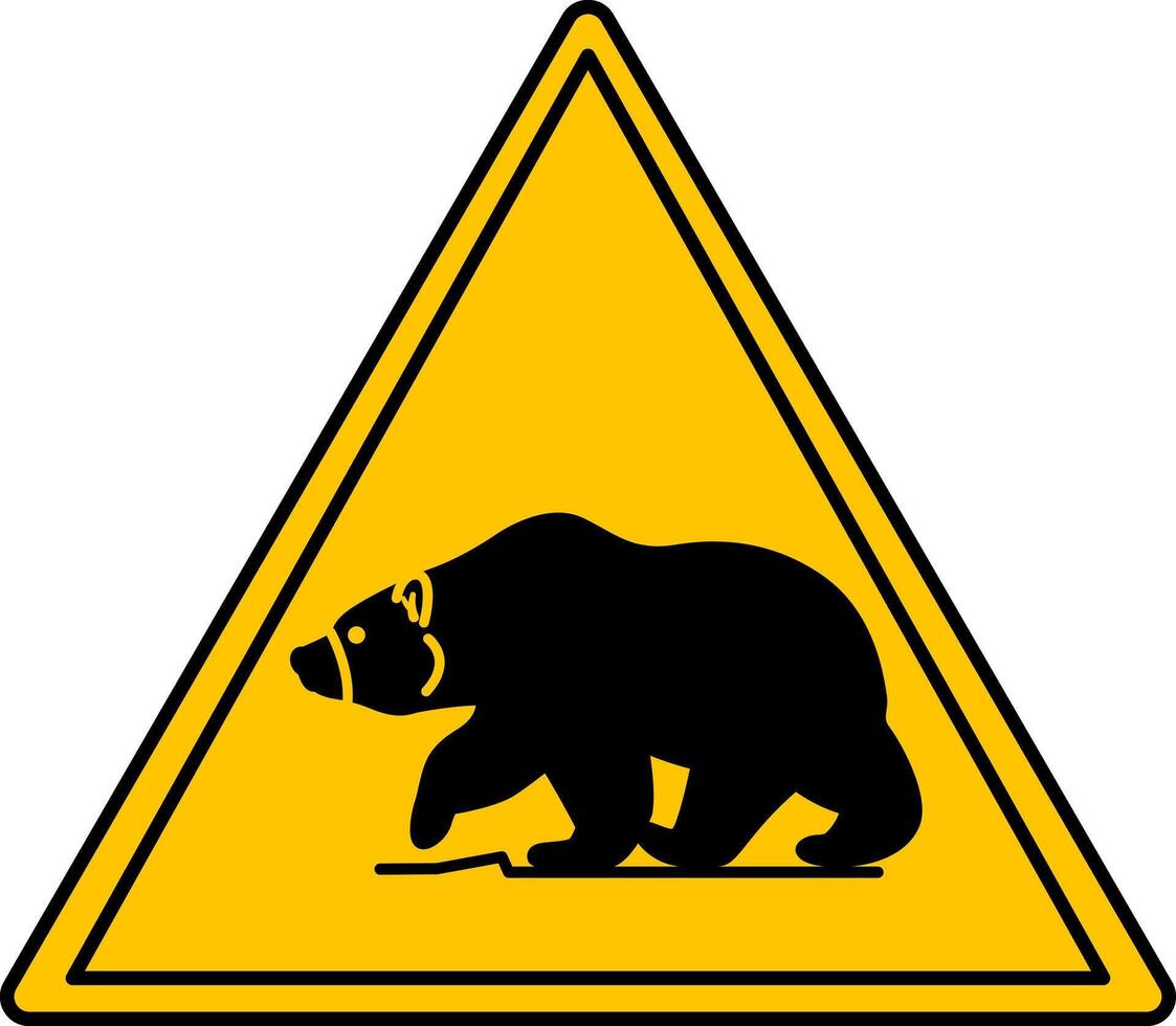 Yellow Bear Zone Sign. Icon. Bears live in the Territory. Danger Warning Sign vector