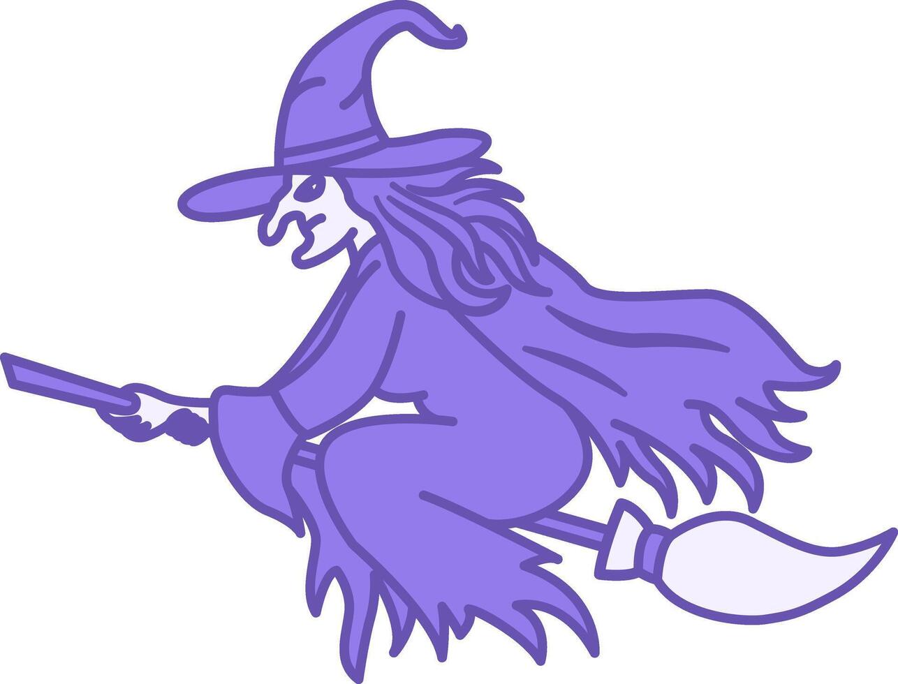 Witch Color Icon. Icon of Evil Witch Flying on Broom. Fairytale Character. Halloween Concept vector