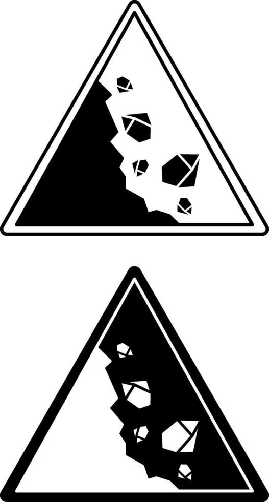 Signs Generic Caution. Black and White Icons. Big Stones Falling from the Mountain. Danger Warning Sign vector