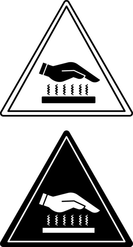 Hot Surface Signs. Black and White Icons. Danger Warning Sign vector