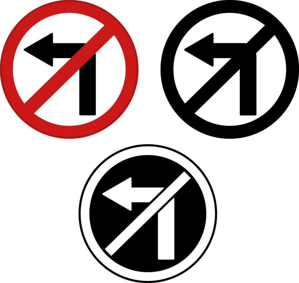 No Left Turn Signs. Warning Road Signs vector