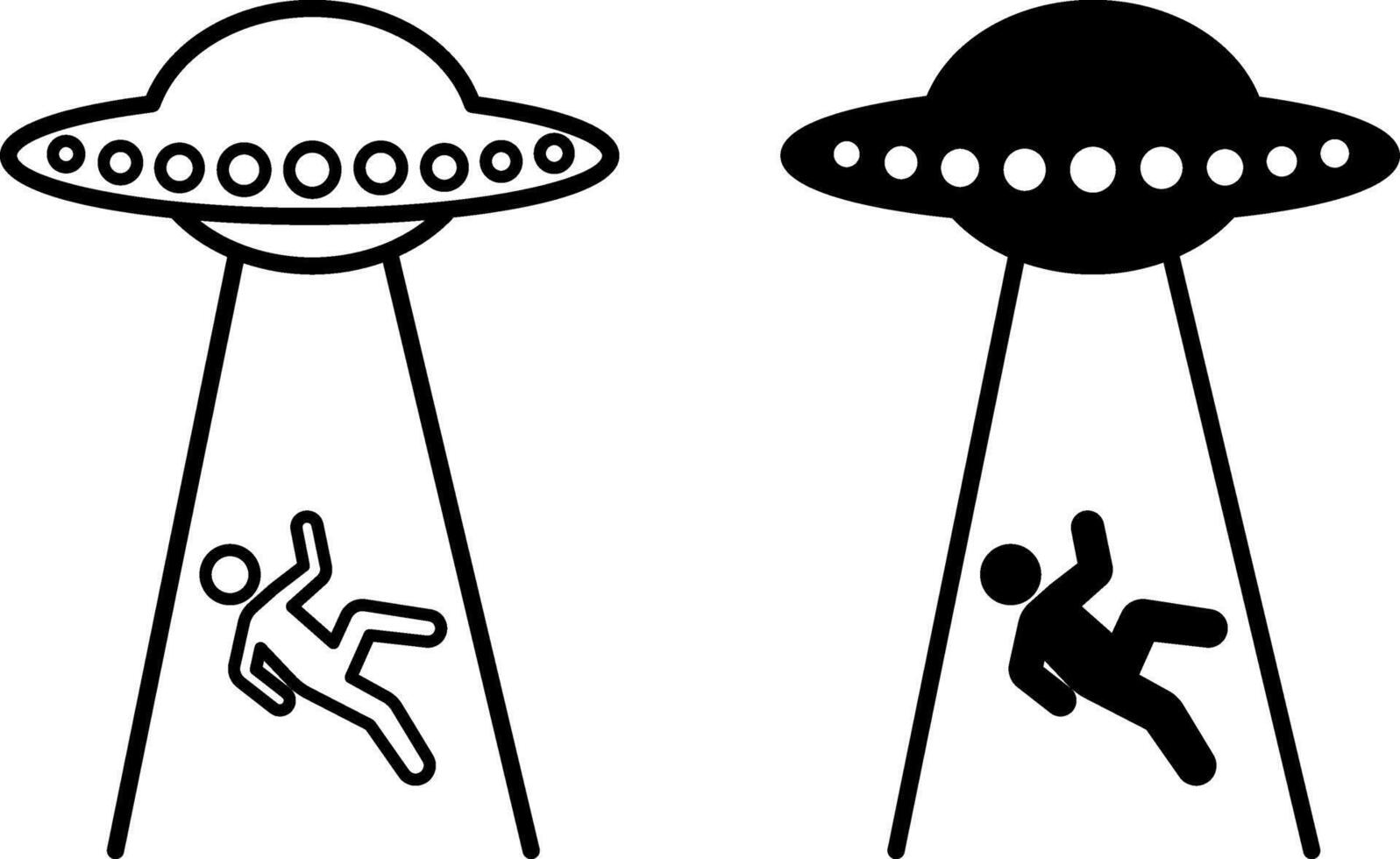 UFO Icons. Black and White Icons. Aliens Take Human to Alien Ship vector