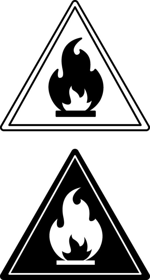 Flammable signs. Black and White Icons. Fire safety. Danger Warning Sign vector