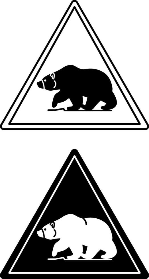 Bear Zone Signs. Black and White Icons. Bears live in the Territory. Danger Warning Sign vector