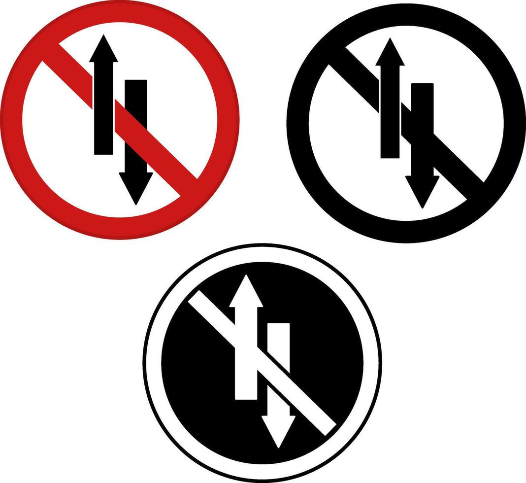 One Way Signs. Prohibitory Road Signs. Red, Black, and White Icons vector