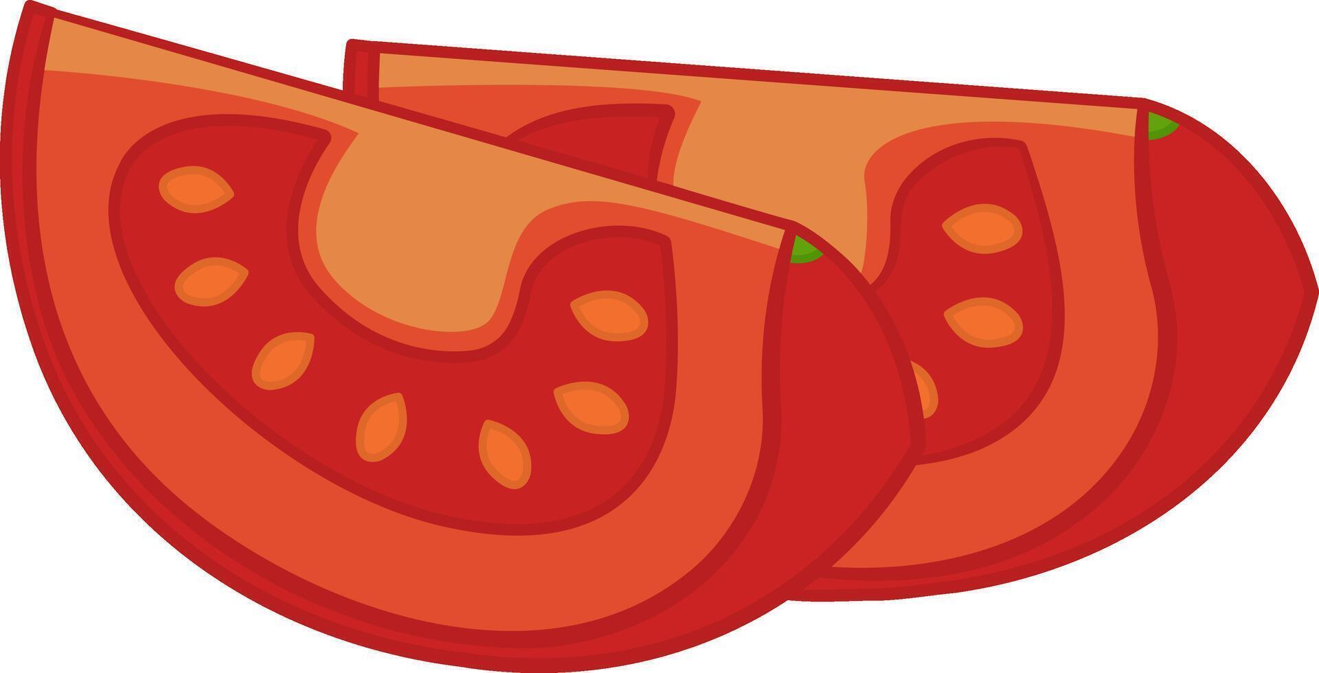 Two Ripe Tomato Pieces. Illustration of Tomatoes for Decorating Salads. Menu Design vector