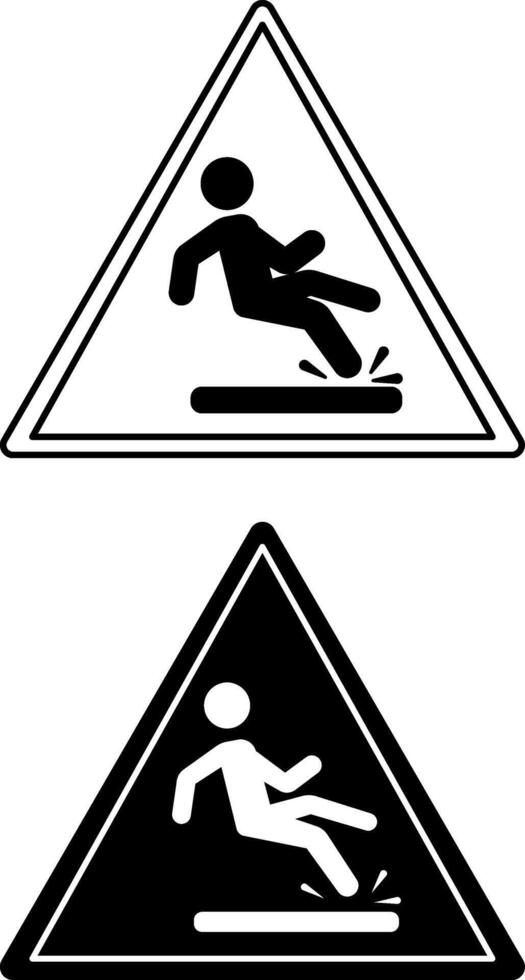 Slippery Floor Signs. Black and White Icons. Man Falls on Slippery Floor. Danger Warning Sign vector