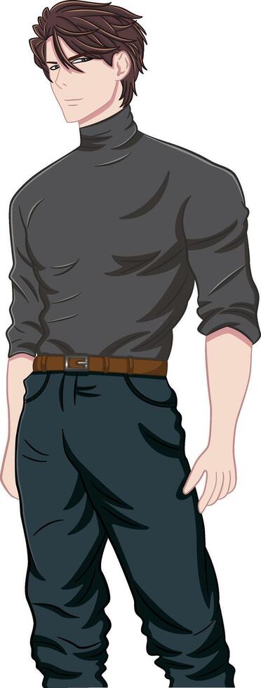 Handsome Young Anime Man. Illustration in Manga Style vector