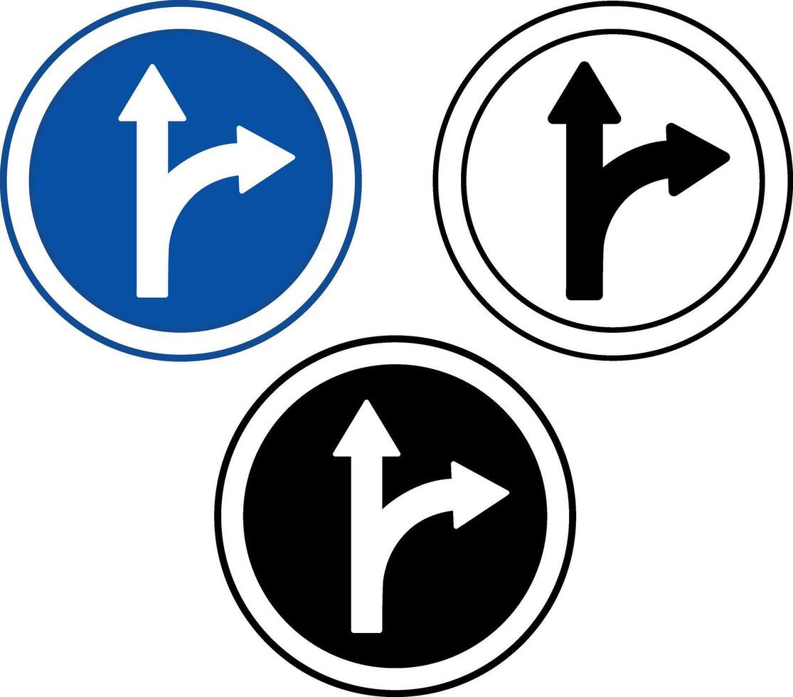 Proceed Straight Or Turn Right Signs. Blue Road Signs. vector