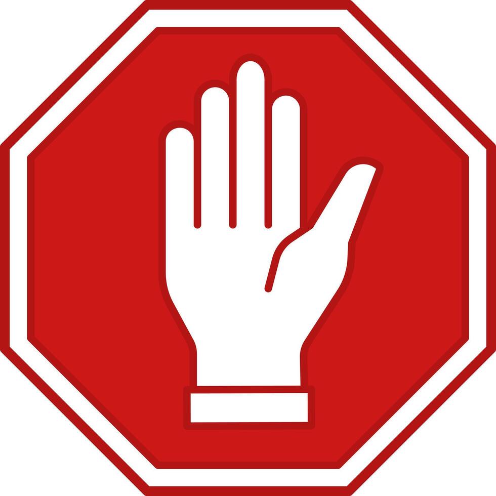 Red Stop Sign. Prohibitory Road Sign. Human Hand Raised Up. vector