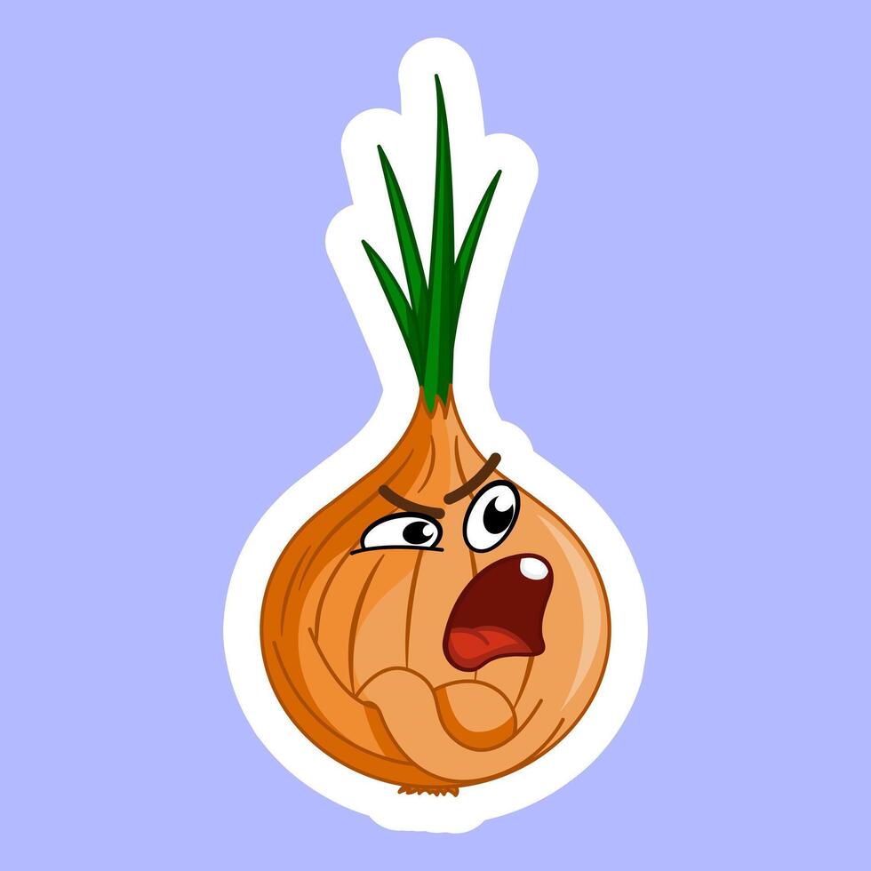 Dissatisfied Onion Face. Sticker Design. Illustration of Funny Cartoon Character vector