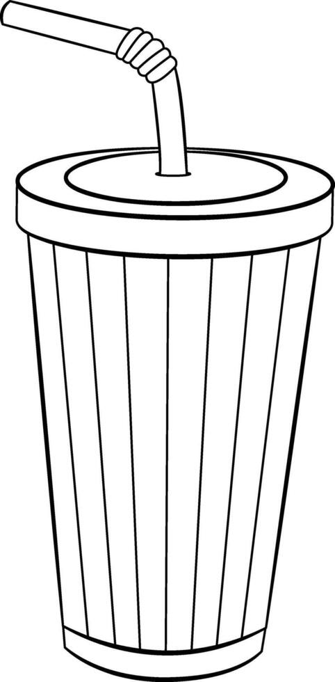 Disposable Cup with Straw for Coloring. Illustration of Cardboard Soda Cup. Fast food vector
