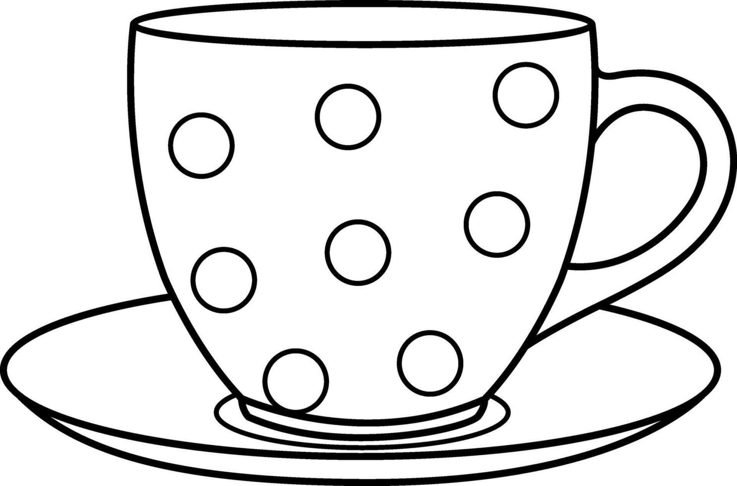 Coffee Cup with Polka Dots for Coloring. Illustration of Cute Cup and Saucer for Kitchen. Cozy home dishes vector