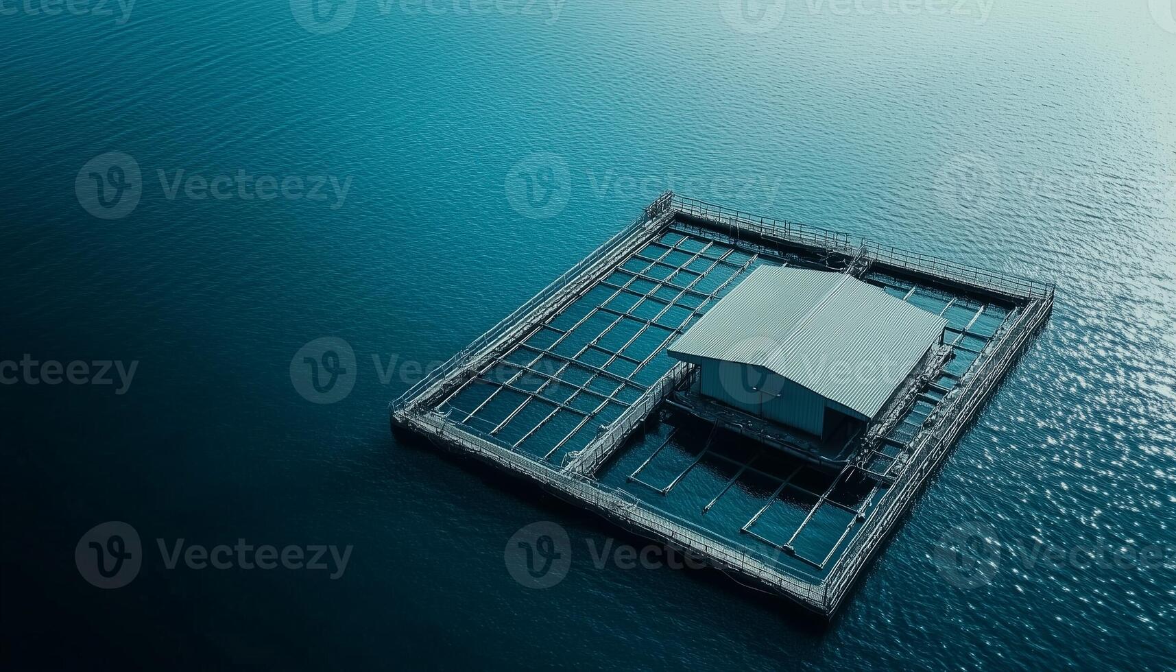 Fish farming ponds in the sea water ocean blue aerial view photo