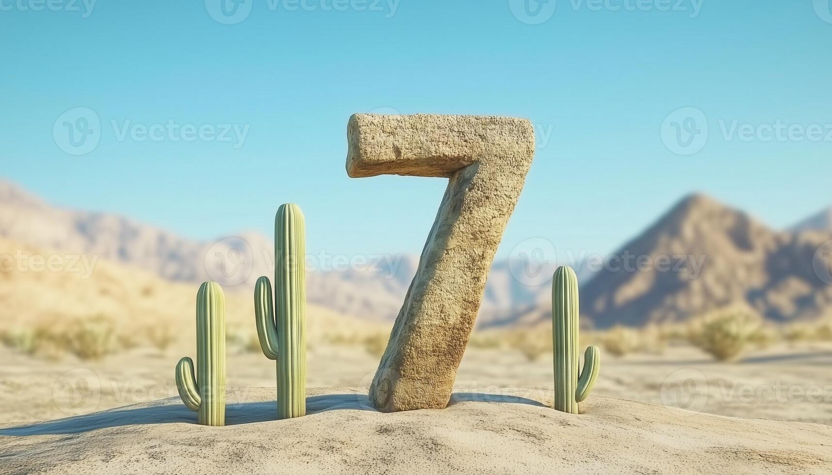 Shape number 7 made from cactus plant textured in desert background photo